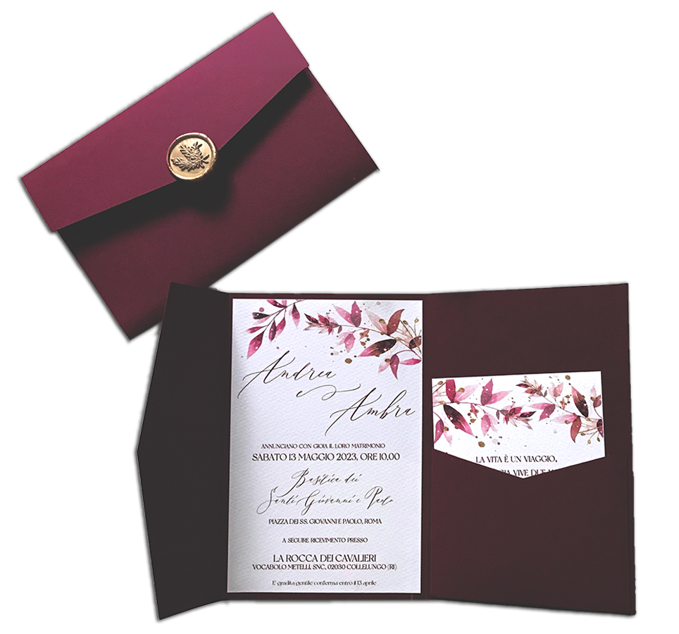Cofanetto per partecipazioni di matrimonio personalizzate con invito coordinato e sigillo in ceralacca